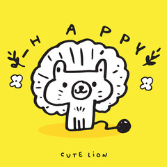 Hand drawing doodle cute lion vector illustration for t-shirt ,card, poster design for kids. Vector illustration design for fashion fabrics, textile graphics, prints, Cute lion cartoon