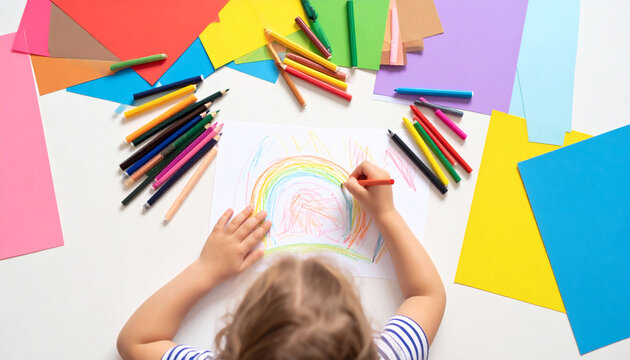 Child's Art: Rainbow Creation with Colored Pencils