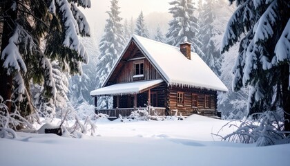 Wooden cabin in snowy forest (2)