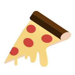 A stylized illustration of a single slice of pizza The cheese is a pale yellow, with several circular red pepperoni slices