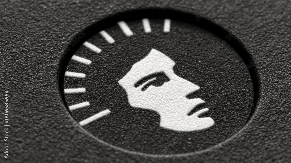 Poster man's face encircled in a simple panel representing cognitive load index and measurement conceptuali