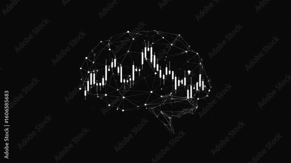 Poster brain visualized with lines and dots representing cognitive map for traders and structured layout co