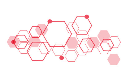Three glossy red interlocking hexagonal shapes arranged geometrically, placed against a modern gradient background, symbolizing design and innovation.