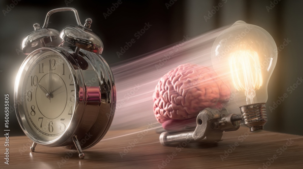 Poster cognitive momentum map: a clock and brain image illustrating the connection between time and cogniti