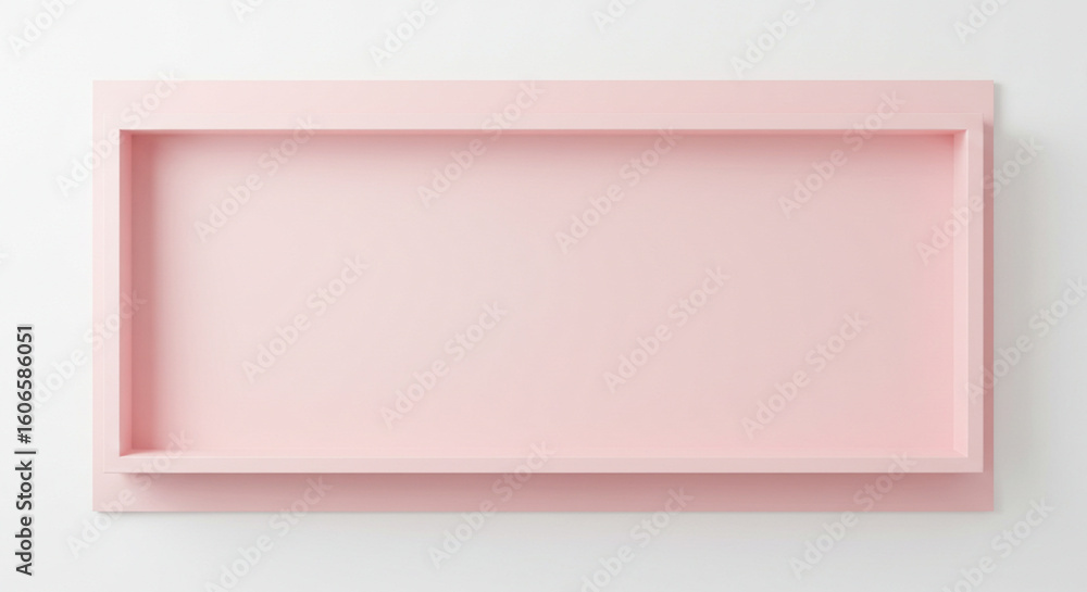 Poster a minimalist pastel pink rectangular frame creates a simple geometric display shelf on a neutral wal