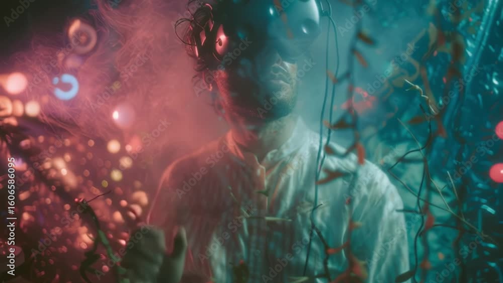 Poster engaging experience in virtual reality with immersive visuals and captivating atmosphere