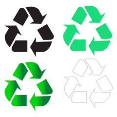 Obraz premium Recycling Symbols Set: Green, Black, and Outline Variations, Eco-Friendly Loop Icons for Sustainable Environmental Concepts, Collection of Recycle Arrows for Reuse and Conservation.