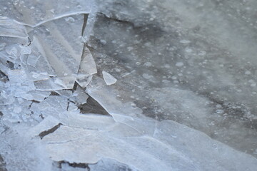 broken ice on the river closeup