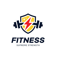 Fitness Power Logo - Shield Dumbbell and Lightning Bolt Gym Icon