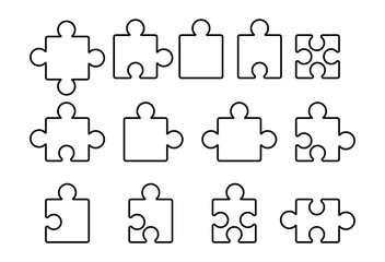 Set of 12 Puzzle Pieces - Line Art Jigsaw Vector for Business Presentation or Infographic Design