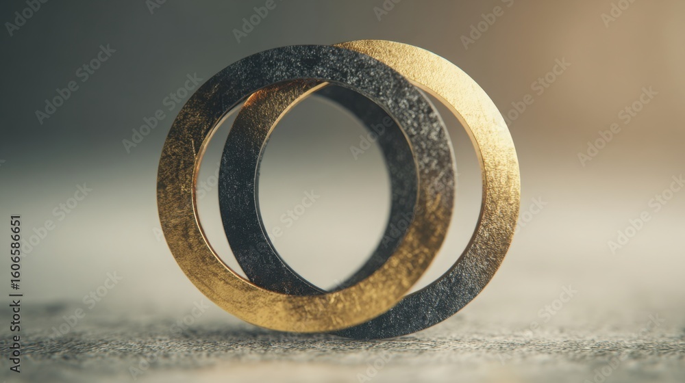 Aufkleber elegant resting on a table surface in a creative collaboration rings icon concept representing overl