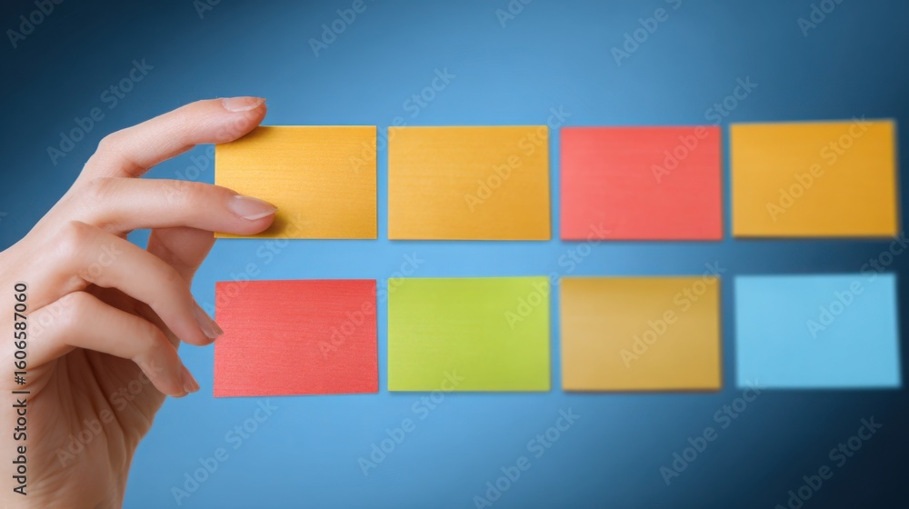 Aufkleber hand holding a piece of paper representing visual assignment board in a creative role within a profe