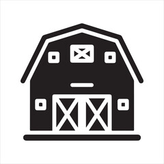 Farm barn icon, black agriculture building silhouette. Vector illustration for farming, rural life, and countryside logo.
