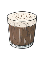 Cocktail Irish whiskey with coffee hand drawn isolated on white background. Vintage sketch of glass of alcoholic drink. Colorful party cocktail. Vector illustration