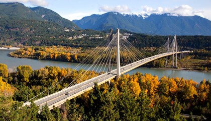 Scenic view of the Port Mann Bridge in British Columbia, Canada in autumn