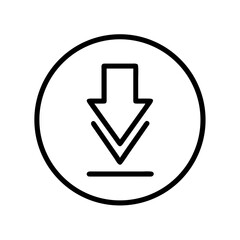 Digital Download Icon: A clean and modern digital download icon featuring a downward arrow pointing towards a horizontal line, enclosed within a circular frame, perfect for web and application design.