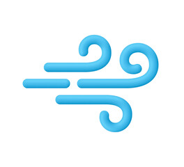 Blue wind whirl, air flow symbol. Climate, weather, meteorology and forecast concept. 3d vector icon. Cartoon minimal style.