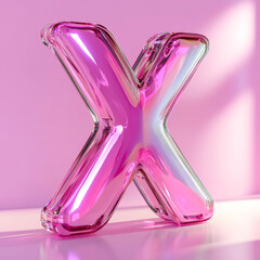 Pink inflatable letter X standing on pink background, casting a shadow