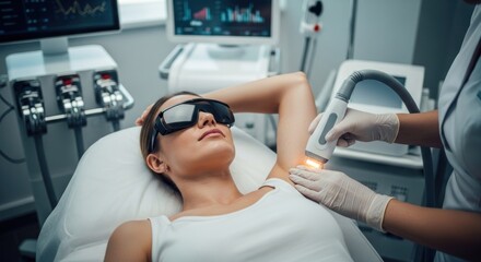 Woman undergoing laser hair removal treatment
