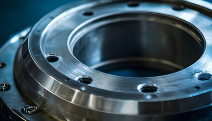 Close-up of a metallic circular component with a recessed inner section