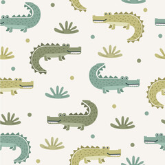 Cute Crocodile Colorful Repeat Vector tract Pattern 