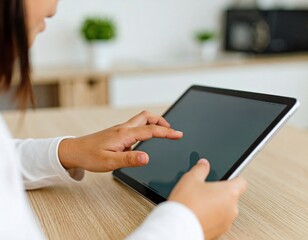 リビングでタブレットを操作する子供の手元