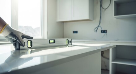 Worker levels countertop in new kitchen