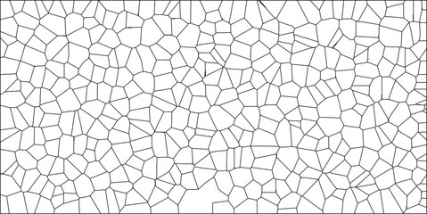 Abstract geometric cellular pattern with interconnected polygonal shapes in a black and white graphic illustrating a modern texture