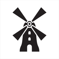 Traditional Dutch windmill icon. Black silhouette of a rural farm building for wind energy and agriculture. Vector logo illustration.
