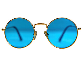 Fashionable blue tinted sunglasses studio product photography bright. Isolated on transparent background, png.