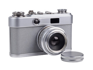 Vintage camera showcase studio product photography indoor close-up. Isolated on transparent background, png.