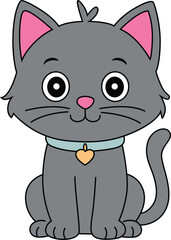 Adorable Grey Cat with Heart Collar.cdr