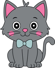Cute Gray Cat with Blue Bowtie