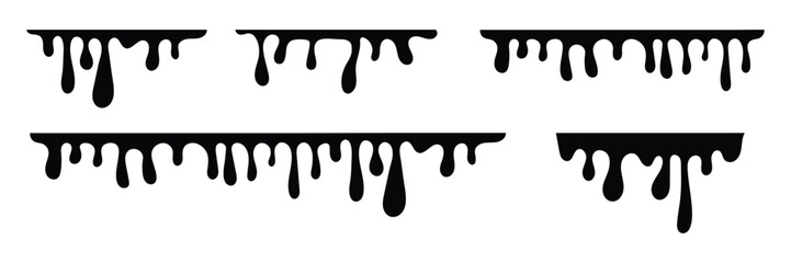 Set of Flowing liquid dripping  icon. Liquid paint drops, Flowing, spilling, dripping symbol.