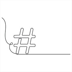 One line drawing of Hashtag symbol minimalist continuous line art vector for social media and digital content