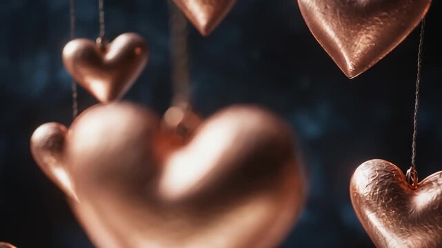 Copper Heart Ornaments Swaying on Starry Background