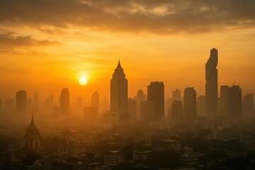 Stunning skyline at sunset, showcasing urban architecture beauty.