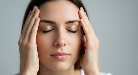 Fototapeta premium Woman Stress Relief and Relaxation with Eyes Closed for Mental Wellness Meditation