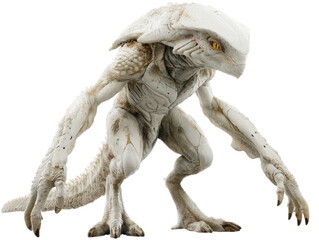 Alien creature encounter fantasy realm 3d art dramatic lighting. Isolated on transparent background, png.