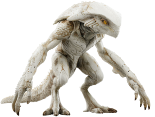 Alien creature encounter fantasy realm 3d art dramatic lighting. Isolated on transparent background, png.