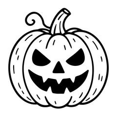Scary Halloween pumpkin black and white icon line art, doodle style. Jack o lantern Ideal for logo, tattoo, app, coloring book, web design, infographics, banner, poster, and more. Vector illustration