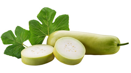 Sliced green pumpkin isolated on white background