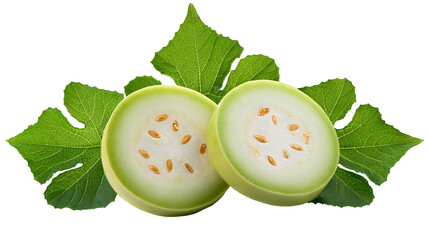 Sliced green pumpkin isolated on white background