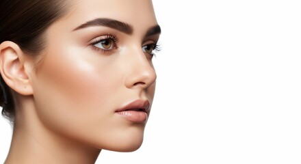 Fototapeta premium Beautiful Woman's Face Profile with Perfect Makeup, White Background.