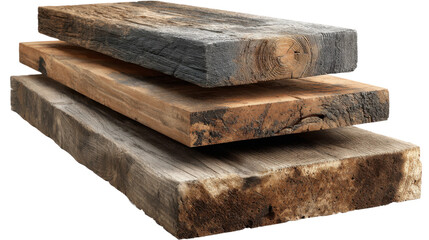 Wood stacks for construction projects workshop image studio close-up. Isolated on transparent background, png.