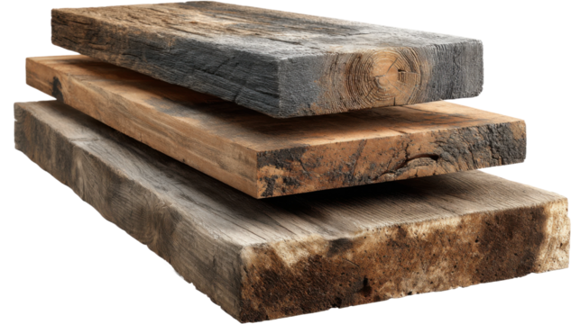 Wood stacks for construction projects workshop image studio close-up. Isolated on transparent background, png.