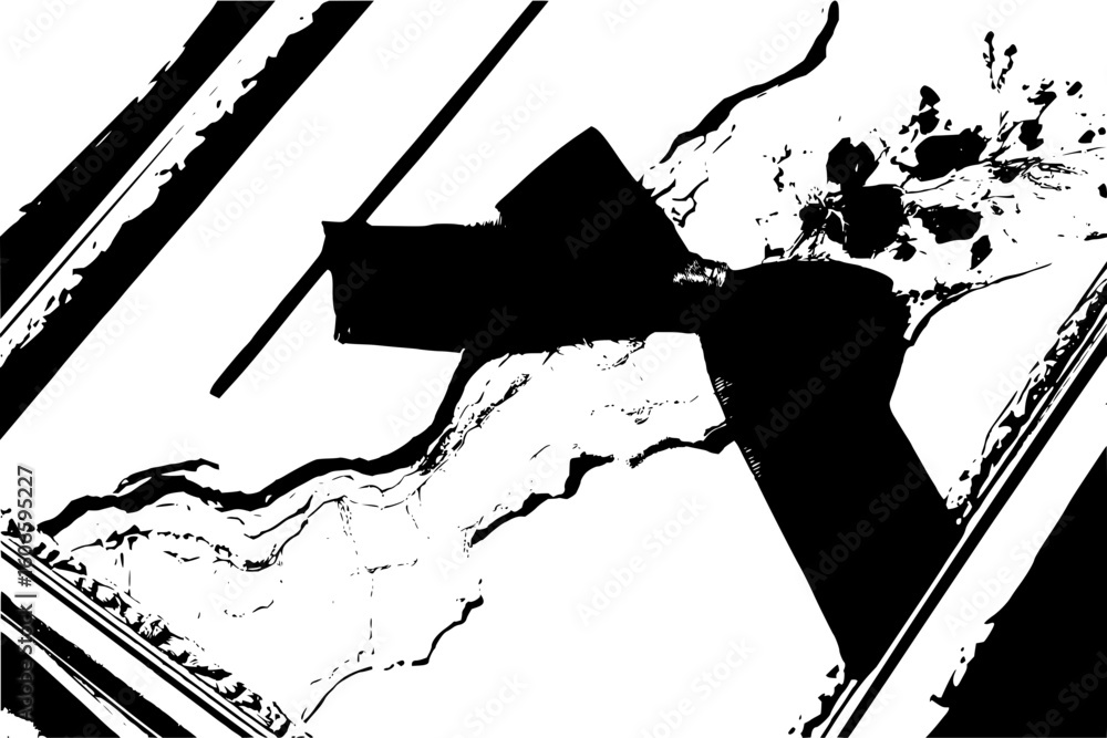 Aufkleber a black and white abstract image showing a frame with a bow and some floral elements inside it