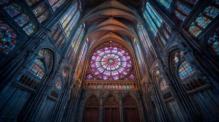 Obraz premium Majestic Stained Glass in Historic Church Architecture