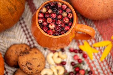 Seasonal Autumn Composition with Pumpkins, Cookies and Citrus