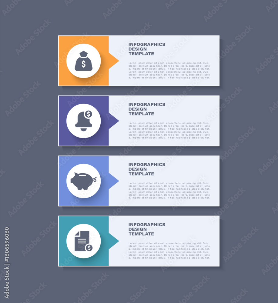 Poster data visualization 4 steps process infographic layout. vertical business infographic with icons and 